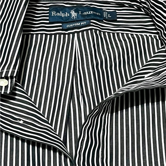 EUC Ralph Lauren Black White Striped Long Sleeve Button Down Large Custom Fit - Picture 4 of 4
